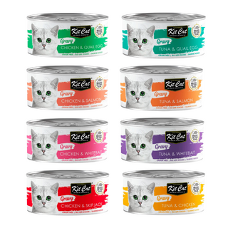 Kit Cat Gravy - Pack 8 Variedades - Comida Húmeda Lata Gatos