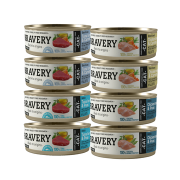 Bravery 4 Variedades - Pack 8 latas - Alimento Húmedo Gatos