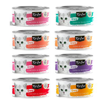 Kit Cat Gravy - Pack 8 Variedades - Comida Húmeda Lata Gatos