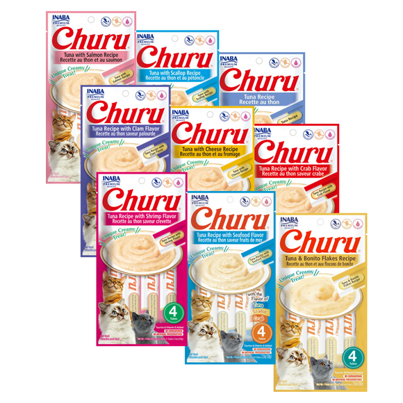 Churu Gatos - Pack 9 Variedades Atún - 36 Tubitos
