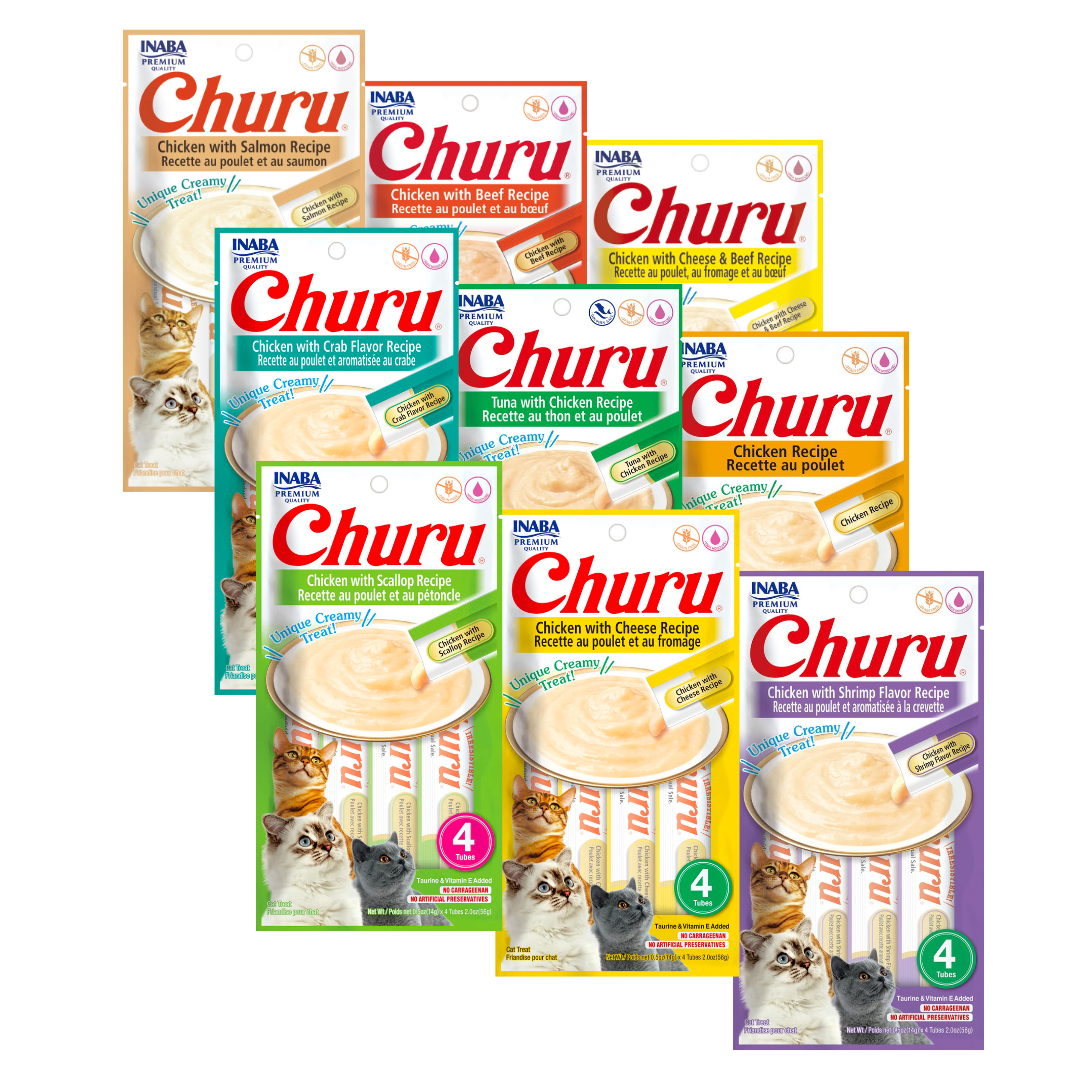 Churu Gatos - Pack 9 Variedades Pollo - 36 Tubitos | Katunip Cat Store