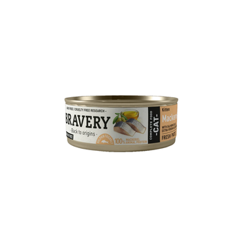 Lata de Bravery Kitten Paté Caballa alimento húmedo completo