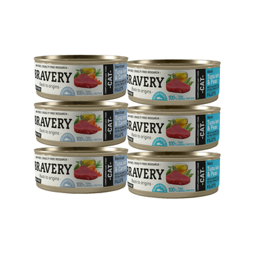 Pack mixto Bravery con 6 latas de filetes de atún para gatos