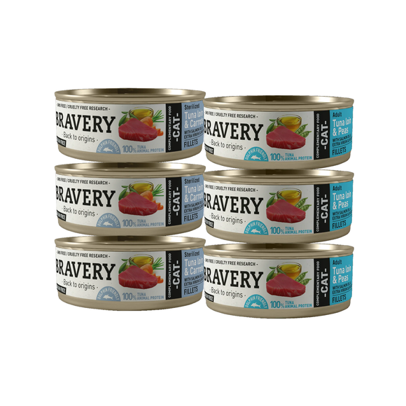 Pack mixto Bravery con 6 latas de filetes de atún para gatos