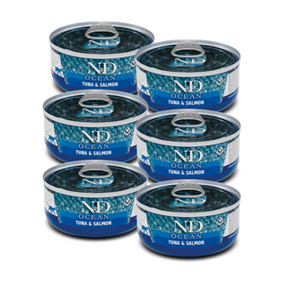 N&D Gatos Adultos | Alimento Húmedo Atún Salmón | Pack 6 Latitas