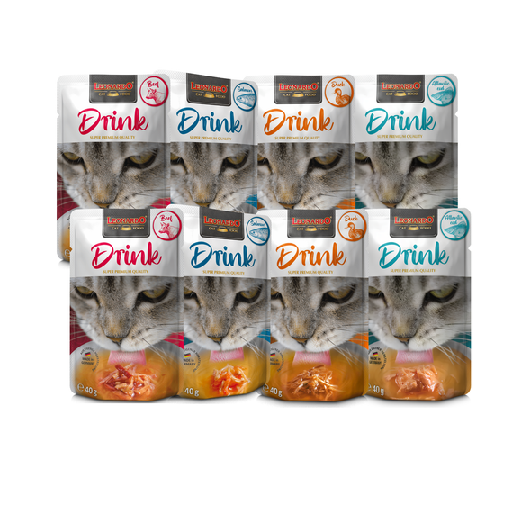 Leonardo Drink 4 Variedades - Pack de 8 bolsitas - Húmedo Gatos