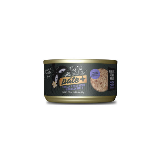 Paté para gatos de pollo y pato en caldo de pollo