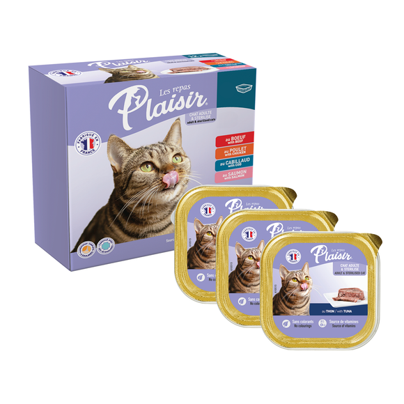 Plaisir Paté - Pack 15 envases - 5 sabores  - Húmedo Gatos
