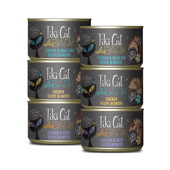 Pack surido Tiki Cat After Dark con 6 latas de 80 g