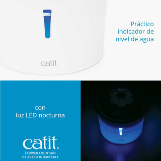 Fuente Bebedera Catit Flower Fountain de Acero Inoxidable 3 Litros