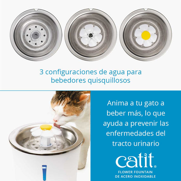 Fuente Bebedera Catit Flower Fountain de Acero Inoxidable 3 Litros