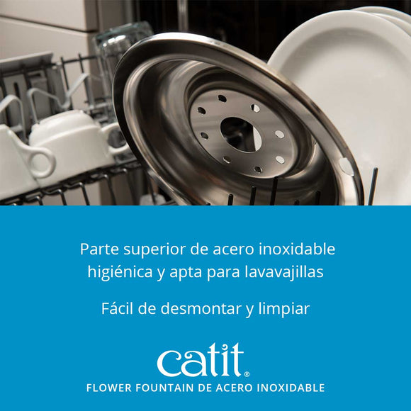 Fuente Bebedera Catit Flower Fountain de Acero Inoxidable 3 Litros