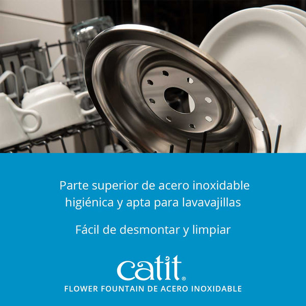 Fuente Bebedera Catit Flower Fountain de Acero Inoxidable 3 Litros