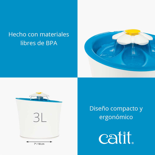 Fuente Bebedera Catit Flower Fountain Led 3 Litros